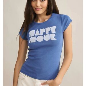Z Supply Trendy Graphic Blue Tee: Happy Hour Size Large
